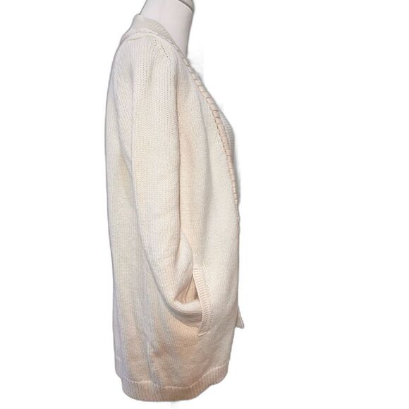 CARLISLE Cream Heavy Knit Open Front Cardigan Wool Blend Ribbed Pockets Sz S NWT - Picture 4 of 10